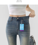 Color Raw Cotton Denim Slim Semi Bootcut Pants