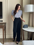 Nine Stripe Puff Short Sleeve Shirt Blouse