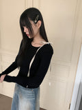Fortwo Unbalance Off Shoulder Ribbon Ribbed Knit