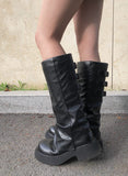 Hapa Leather Warmer Buckle Platform Sole Long Boots