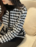 Teshu Color Matching Wing Check Knit Jacket Cardigan
