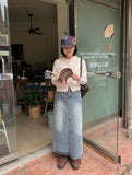 Coran washed denim long skirt