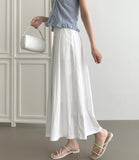 Summer Unbalanced Pintuck A-line Poly Long Skirt
