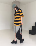 Was Bubble Gum Stripe Collar Short Sleeve T-shirt