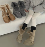 Suede Platform Sole Middle Walker Folding Sheepskin Boots
