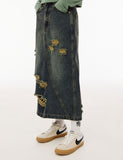 Damaged Washing Denim Long Skirt