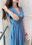 Javet V-Neck Pintuck Flare Long One Piece