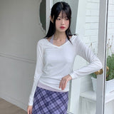 Ripple Halter Layered V-Neck Cropped Long Sleeve T-Shirt