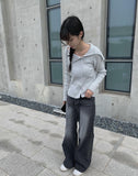 Vida button open neck ribbed knit