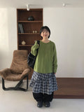 Dakonme Frill Check Banding Midi Skirt