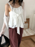Hajeu ribbon tie strap flare sleeveless blouse