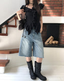 Kota Vintage Back Print Bermuda Denim Pants
