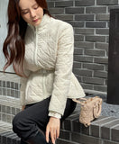 Robel High Neck Quilting Half Lightweight Padding Zip-Up Jacket (Belt Set)