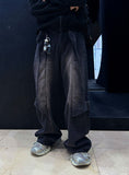 Snake flap button denim pants