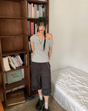 Anzo Stripe Off-Shoulder Short Sleeve T-Shirt