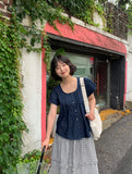 Gelter Summer Raw Denim Short Sleeve Blouse