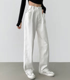 Buckle brushed straight wide fit cotton pants