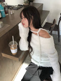 [Muffler Set/Wool Knit] Cozen Off-Shoulder Loose Fit Tie Knit