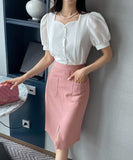 Roble Heart Neck Puff Blouse