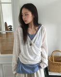 Ryoka Summer Layered V-Neck Wrap Hood Knit