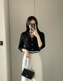 Boybi Collar Pocket Three Quarter Sleeve Jacket Blouse