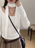 [Scarf Set] Fescal Choker U-neck Long Sleeve T-shirt