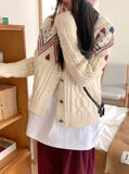 Away Wool Vintage Nordic Jacquard Knit Cardigan