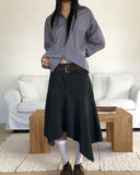 [Belt SET] Poor cut washed unbalanced cotton midi skirt