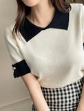 Julien color matching collar pearl sleeve knit