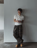 Rib shawl patch henley neck short sleeve t-shirt
