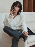 Unbalanced angora zipper knit