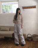 Chobi Rivet Pleated Pin Tuck Brushed Pants