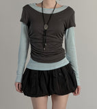 Dual Layered Color Matching Boat Neck Tee