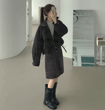 Two-way Buckle Shirring Slit Middle Boots