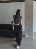 Color matching cross string nylon pants