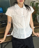 Karen Stripe Frill Short Sleeve Shirt