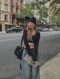 Damage Crop V-neck Cardigan