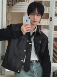 Kurt knit color matching leather jacket