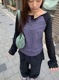 Shabanin Stripe Henley Neck Long Sleeve Tee