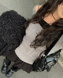 [A/M] Selling Off-Shoulder Cable Knit T-shirt