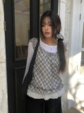 Poupo Lace Layered Scrunchie Check Sleeveless
