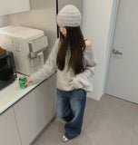 Punching Loose Fit Knit Beanie Point Set