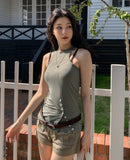 Pin Stripe Unbalance Button Sleeveless