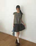 Darling round collar check ribbon blouse