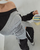 Butterful Lettering Unbalanced Off-Shoulder Long Sleeve