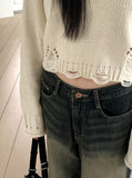 Burcut Damage Raw Round Cropped Knit