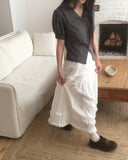 Use Stripe Puff Collar Short Sleeve Blouse