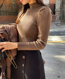 [1+1] Ellow Half Neck Shirred Ribbed Knit