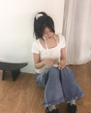 [Muffler set] Kabel lace frill pendant short sleeve t-shirt