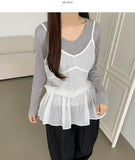 V-neck Side Shirring Point Daily Slim Fit Long Sleeve T-shirt